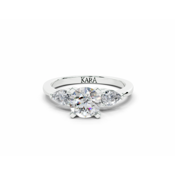 Engagement ring with 0.73ct round center diamond and 0.28ct Pear Cut side diamonds