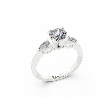 Engagement ring with 0.73ct round center diamond and 0.28ct Pear Cut side diamonds