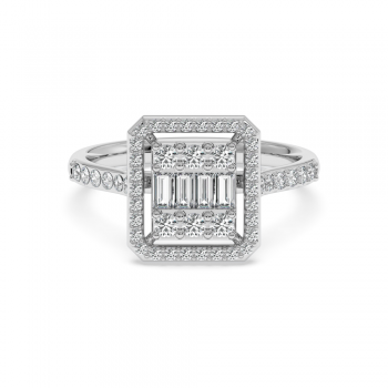 Ring with 0.12 ct Baget Diamonds and 0.45 ct round diamonds