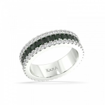 Eternity ring with 1.01 ct diamonds and 2.00 ct emeralds