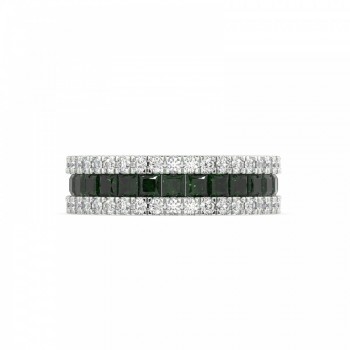 Eternity ring with 1.01 ct diamonds and 2.00 ct emeralds
