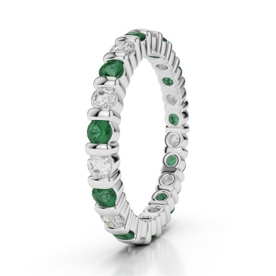 Eternity ring with 0.70 ct diamonds and 0.75 ct emeralds