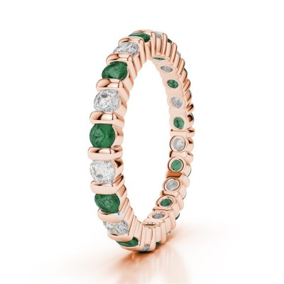 Eternity ring with 0.70 ct diamonds and 0.75 ct emeralds