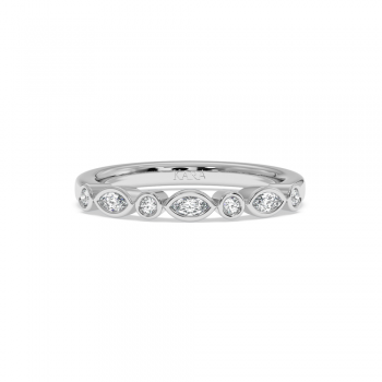 Semi Eternity Wedding Ring with 0.11ct Marquise Diamonds and 0.05ct Round Diamonds