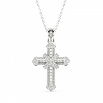 Cross pendant with baguette diamonds 0.70 ct and round diamonds 0.93 ct