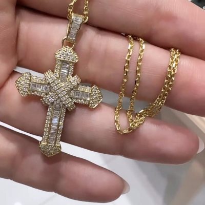 Cross pendant with baguette diamonds 0.77 ct and round diamonds 0.66 ct