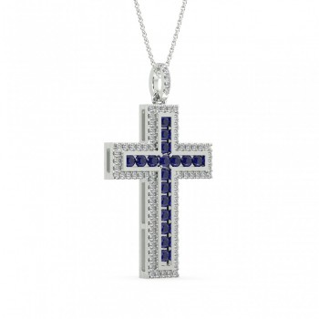 Cross pendant with 0.29 ct diamonds and 0.44 ct sapphires
