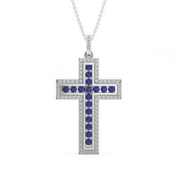 Cross pendant with 0.29 ct diamonds and 0.44 ct sapphires