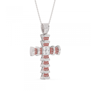 Cross pendant with 0.92 ct diamonds and 0.35 ct rubies