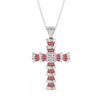 Cross pendant with 0.92 ct diamonds and 0.35 ct rubies