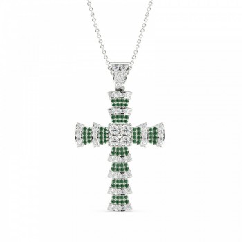 Cross pendant with 0.92 ct diamonds and 0.35 ct emeralds