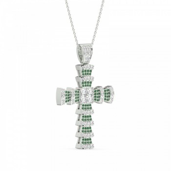 Cross pendant with 0.92 ct diamonds and 0.35 ct emeralds