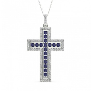 Cross pendant with 1.00 ct diamonds and 1.55 ct sapphires