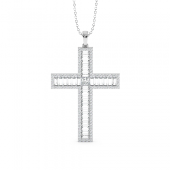 Cross pendant with 0.30 ct Princess diamonds, 1.17 ct baget diamonds and 0.71 ct round diamonds