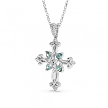 Cross Pendant with 0.84ct Blue Topaz and 0.21ct Diamonds