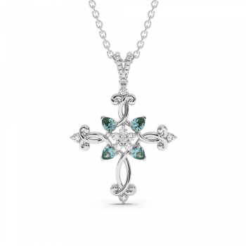 Cross Pendant with 0.84ct Blue Topaz and 0.21ct Diamonds