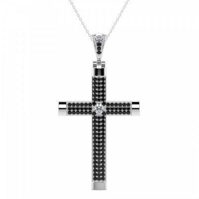 Cross pendant with 0.30 ct. white diamond and 1.01 ct. black diamonds