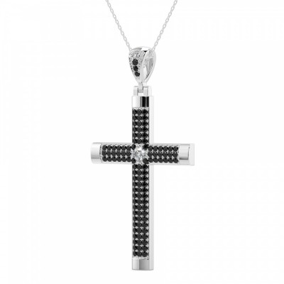 Cross pendant with 0.30 ct. white diamond and 1.01 ct. black diamonds