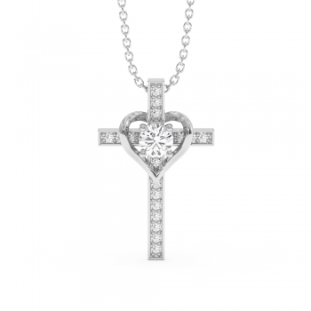 Cross Pendant with Central Diamond of 0.28ct and Side Diamonds of 0.39ct