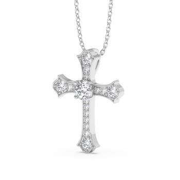 Cross Pendant with 0.28ct Center Diamond and 0.40ct Side Diamonds
