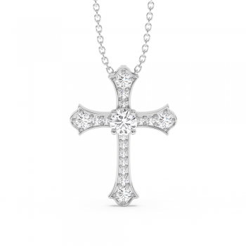 Cross Pendant with 0.28ct Center Diamond and 0.40ct Side Diamonds