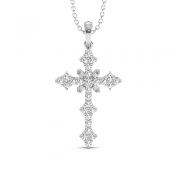 Cross Pendant with 0.07ct Baget Diamonds and 0.44ct Round Diamonds