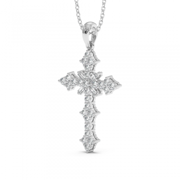 Cross Pendant with 0.07ct Baget Diamonds and 0.44ct Round Diamonds