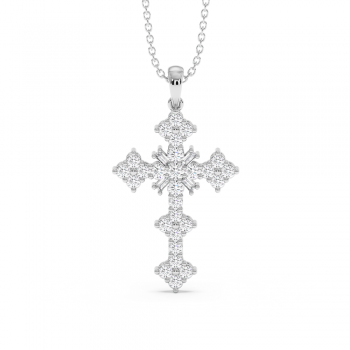 Cross Pendant with 0.08ct Baget Diamonds and 0.79ct Round Diamonds