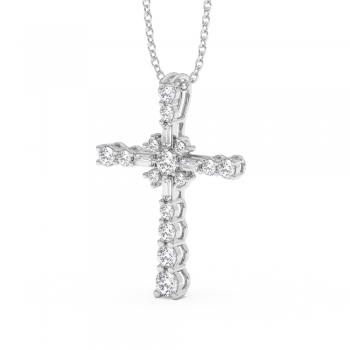 Cross Pendant with 0.11ct Baget Diamonds and 0.52ct Round Diamonds