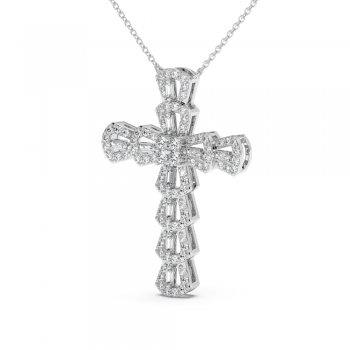 Cross Pendant with 0.13ct Baget Diamonds and 0.63ct Round Diamonds