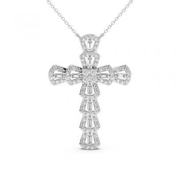 Cross Pendant with 0.13ct Baget Diamonds and 0.63ct Round Diamonds