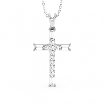Cross Pendant with 0.44ct Baget Diamonds and 0.31ct Round Diamonds