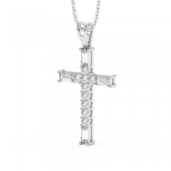 Cross Pendant with 0.44ct Baget Diamonds and 0.31ct Round Diamonds