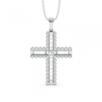 Cross Pendant with 0.53ct Baget Diamonds and 0.62ct Round Diamonds