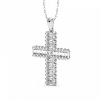 Cross Pendant with 0.53ct Baget Diamonds and 0.62ct Round Diamonds