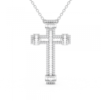 Cross Pendant with 1.02ct Baget Diamonds and 0.26ct Round Diamonds