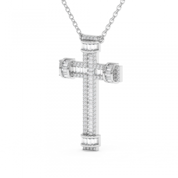 Cross Pendant with 1.02ct Baget Diamonds and 0.26ct Round Diamonds