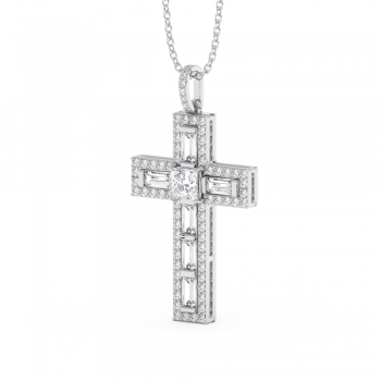 Cross Pendant with a Princess Cut Diamond of 0.42ct, Baget Diamonds of 0.66ct and Round Diamonds of 0.39ct