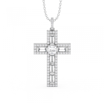 Cross Pendant with a Princess Cut Diamond of 0.42ct, Baget Diamonds of 0.66ct and Round Diamonds of 0.39ct