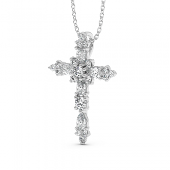 Cross Pendant with 0.43ct Round Diamonds and 0.50ct Pear Cut Diamonds 