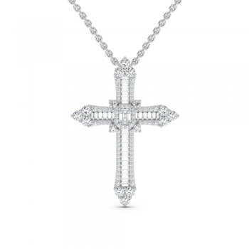 Cross Pendant with 1.04ct Round Diamonds, 0.16ct Emerald Cut Diamonds and 0.30ct Baget Diamonds