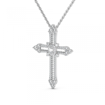 Cross Pendant with 1.04ct Round Diamonds, 0.16ct Emerald Cut Diamonds and 0.30ct Baget Diamonds