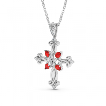 Cross Pendant with 0.84ct Rubies and 0.21ct Diamonds