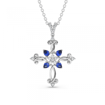 Cross Pendant with 0.84ct Sapphire and 0.21ct Diamonds