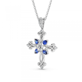 Cross Pendant with 0.84ct Sapphire and 0.21ct Diamonds