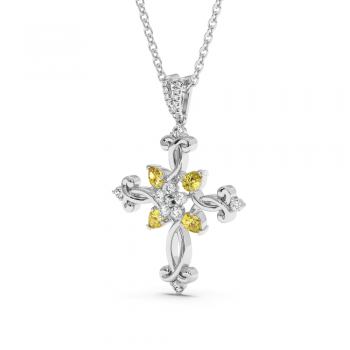 Cross Pendant with 0.84ct Yellow Sapphire and 0.21ct Diamonds