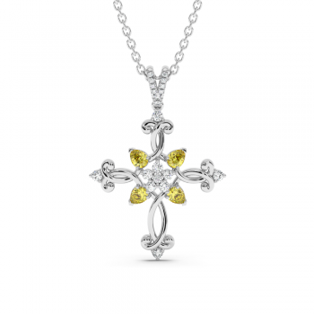 Cross Pendant with 0.84ct Yellow Sapphire and 0.21ct Diamonds