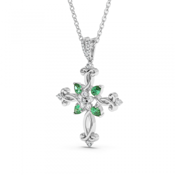 Cross Pendant with 0.84ct Emeralds and 0.21ct Diamonds