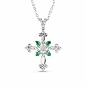 Cross Pendant with 0.84ct Emeralds and 0.21ct Diamonds