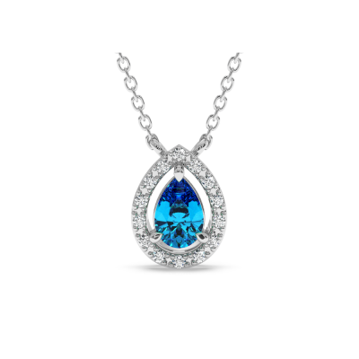 Pendant with 0.40 ct Blue-Topaz and 0.10 ct side diamonds